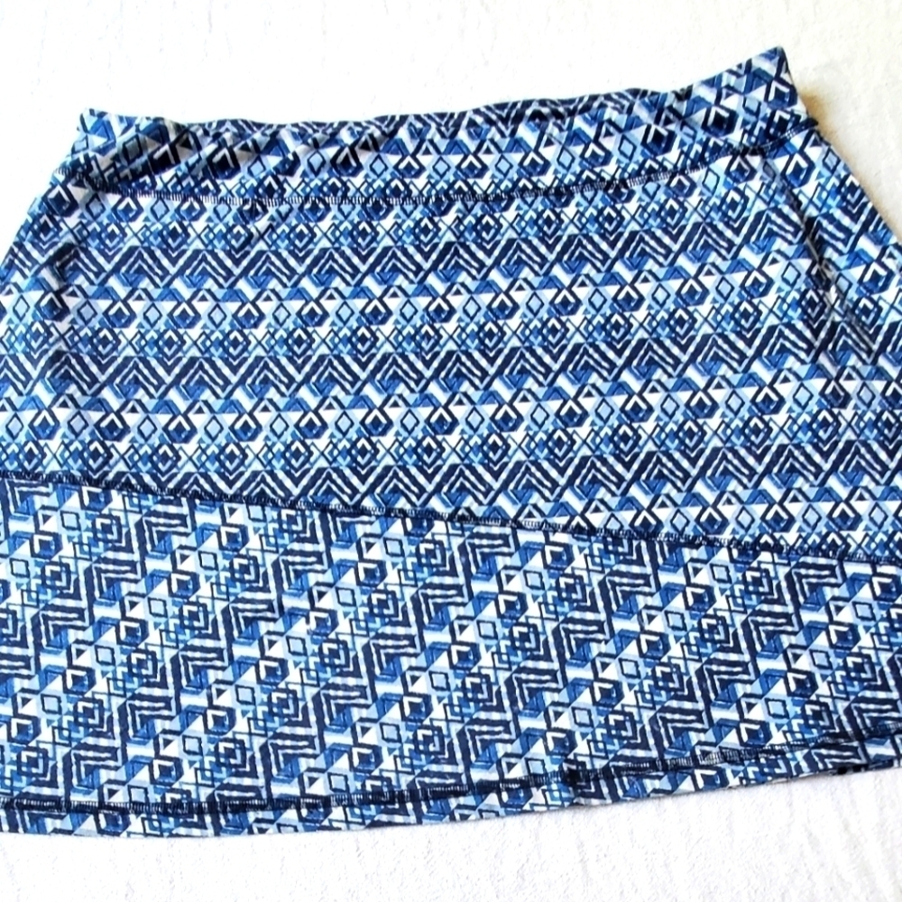 Aventura 100% Organic Cotton Blue & White Sz. XL Skirt with Pockets